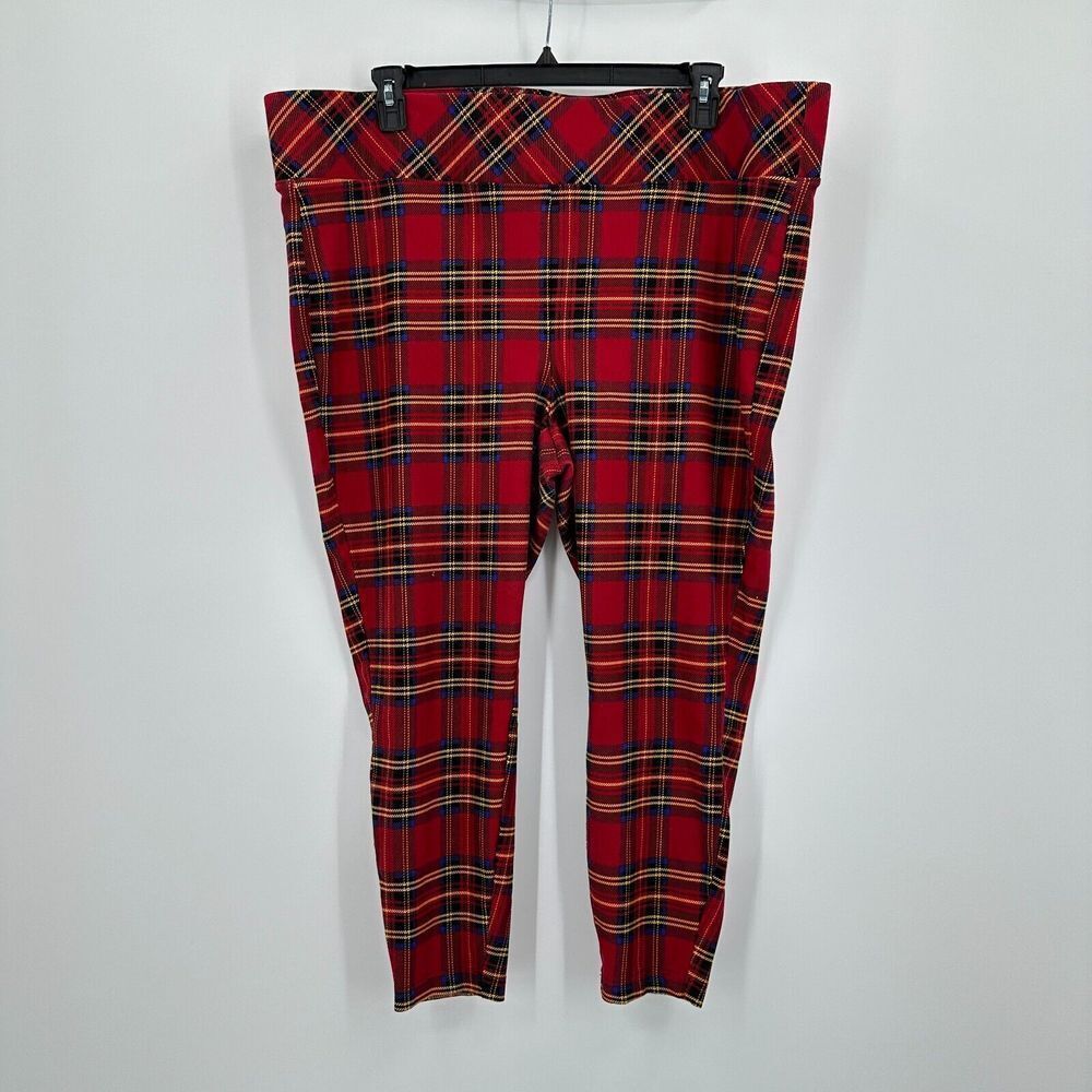 Torrid x Betsey Johnson Leggings 4X Red Yellow Tartan Academia Holiday Christmas